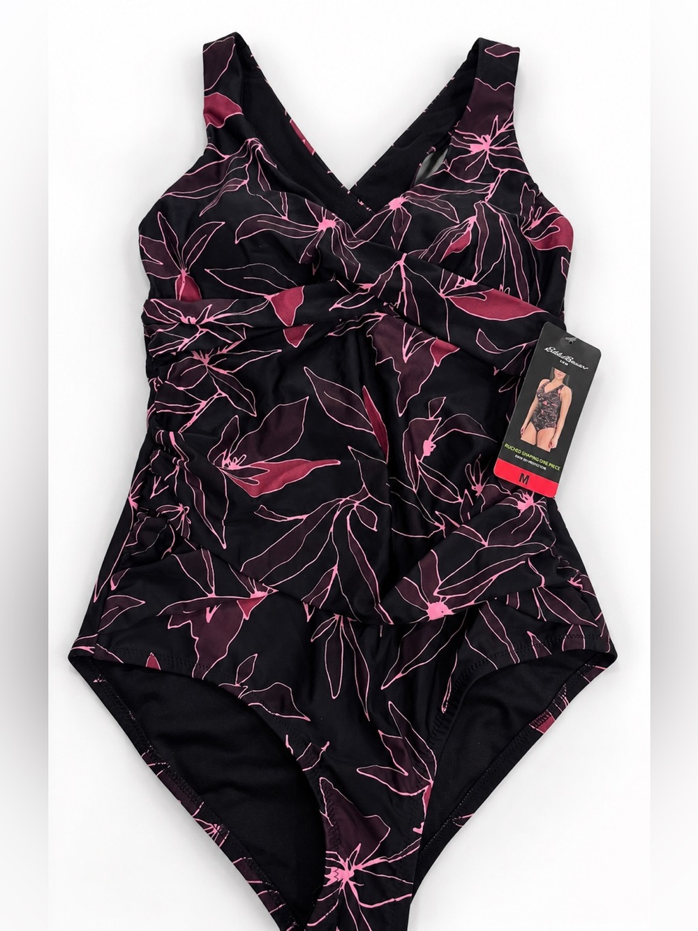 NWT Eddie Bauer Ruched Shaping One Piece Swimsuit Medium